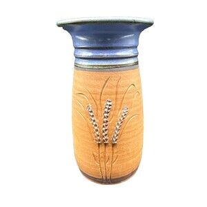 VTG STEVE ASHLEY 1995 Ceramic Studio Art Pottery WHEAT Vase Brown Purple 8”